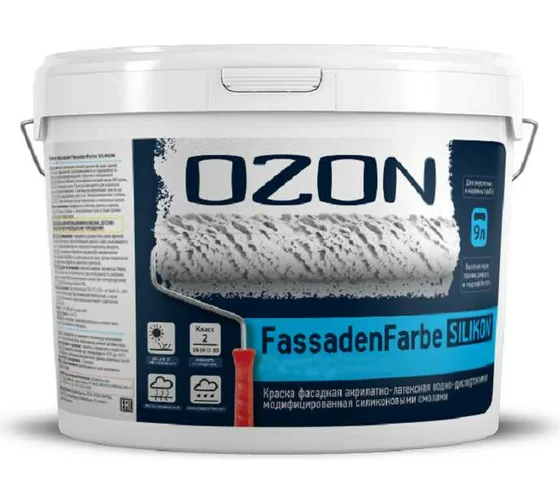 Краска фасадная OZON Fassadenfarbe Silikon ВД-АК-115С(-5)-12 С (бесцветная)  для работ при -5°С